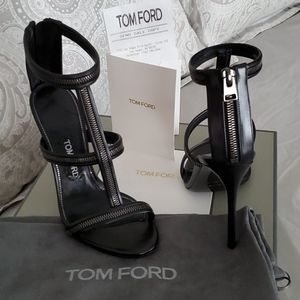Tom Ford Zipper Leather Sandal 37 1/2